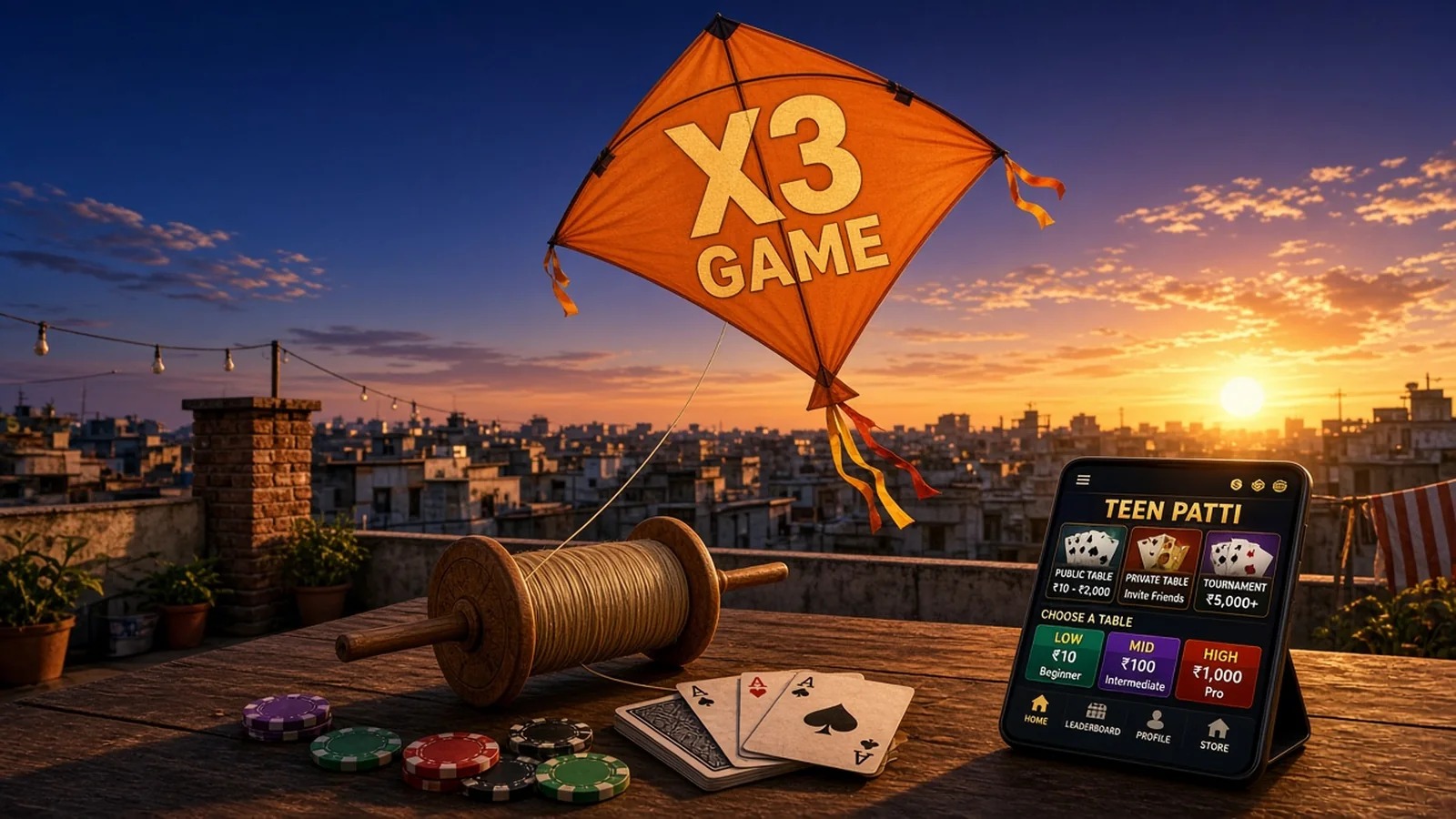 X3 Game India APK download banner with cards and chips